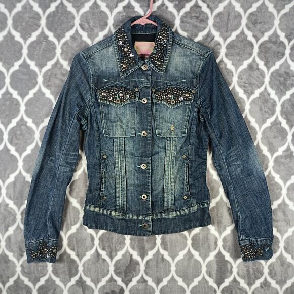Parasuco Jackets & Blazers - Parasuco Denim Trucker Jacket Blue Studded Bling Western Glam Rock Y2K Women S